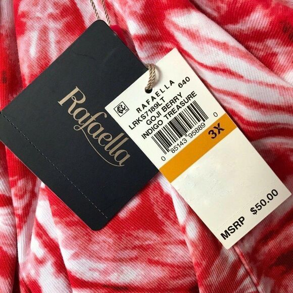 Rafaella Red Tie-Dye V-Neck Laced Front Top Sz 3X Cotton Sleeveless NEW - Picture 7 of 7